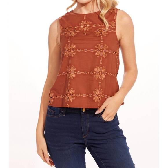 NEW EVA FRANCO carrie cotton eyelet top in sedona - Picture 2 of 5